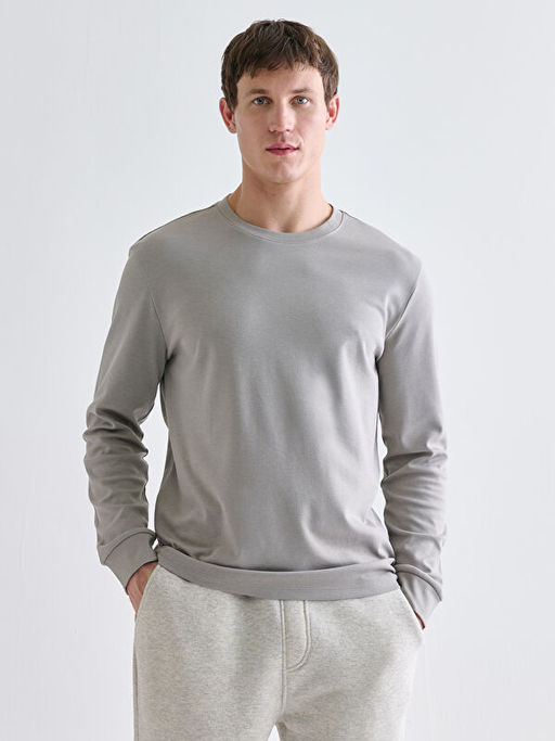 Bisiklet Yaka Uzun Kollu Erkek Sweatshirt
