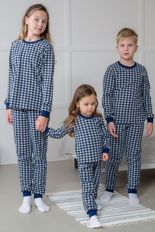 Пижама подростковая из кулирки пенье на манжетах Дрёма клетка синяя - Амадэль фото 21