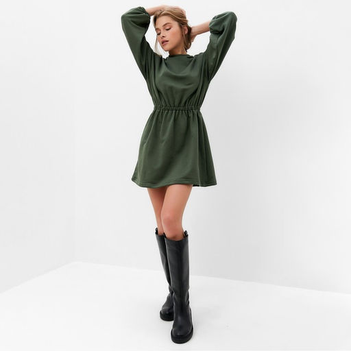Платье женское короткое с кулиской MINAKU: Casual Collection, зелёное, размер 46, приталенное
