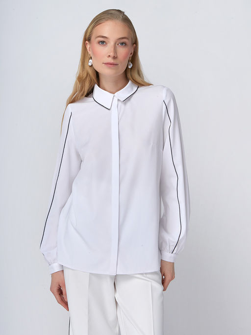 Блузка с контрасной строчкой белый - Tantino фото 5