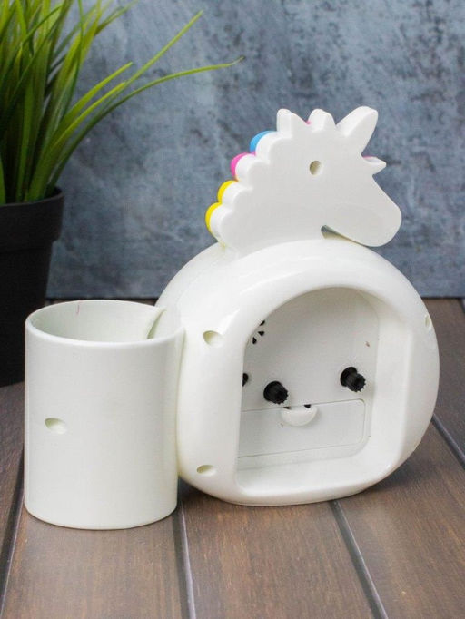 Часы-будильник с подставкой для канцелярии Rainbow unicorn, white