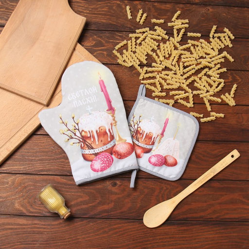 Набор кух. Доляна Пасха: варежка 20х28 см, прихватка 17х17 см, 35% хл, 65% пэ  фото 6