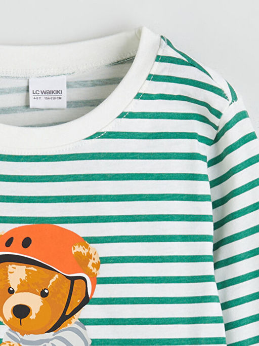 Bisiklet Yaka Bask?l? Erkek ?ocuk Pijama Tak?m?