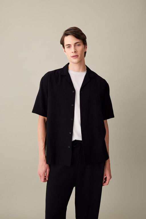 Хлопковая рубашка с короткими рукавами и воротником-поло Relax Fit - Defacto фото 3