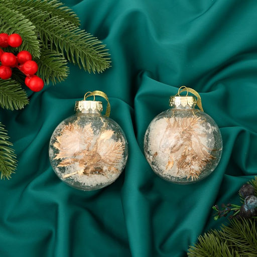 Ёлочные игрушки Фиеста, шары новогодние, d=8 см, набор 2 шт., снежок листочки, золото - Зимнее волшебство фото 4