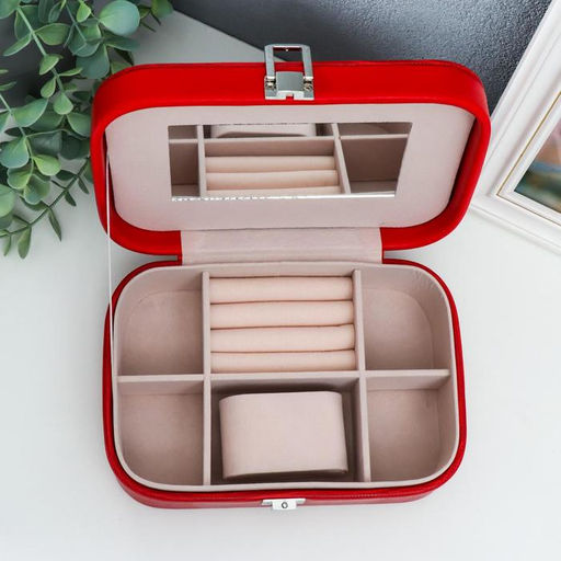 Шкатулка кожзам под часы 1 деление и бижутерию Рептилия алая комбинированная 7х14х20 см - Simaland фото 3