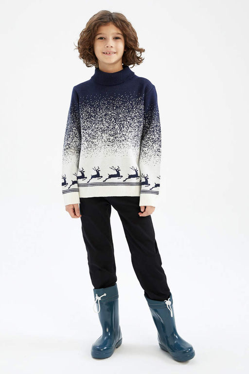Свитер с воротником на рождественскую тематику для мальчика - Defacto фото 2