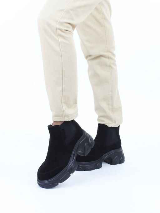 01-H23B-40B BLACK Ботинки демисезонные женские (натуральная замша, байка)