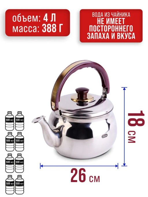 1037 Чайник мет.со свист. 4л MB (х12) - Mayer&boch фото 6
