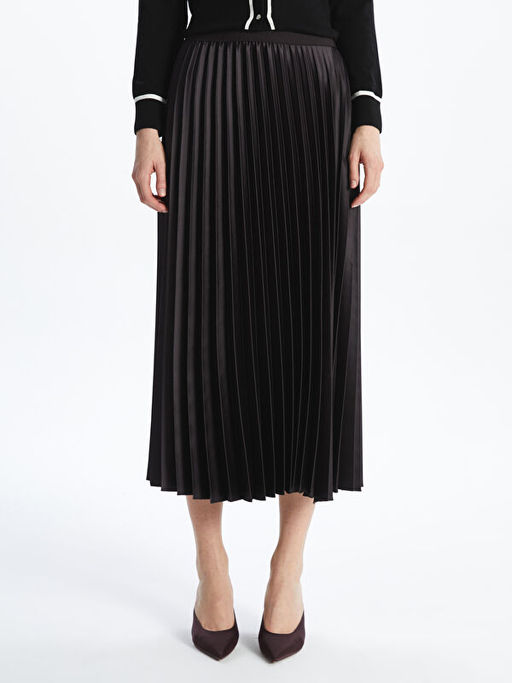 Beli Lastikli Saten Kad?n Pileli Etek