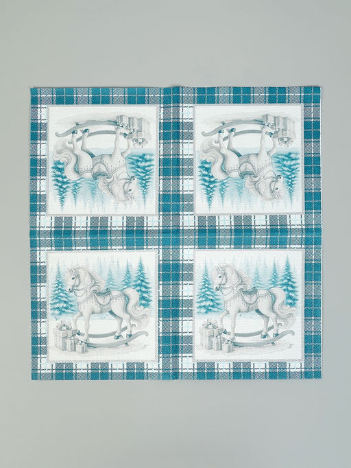 Цена за 3 шт. Салфетки бумажные трёхслойные Скатерть с лошадью на зеленом, 33?33, 20 шт.