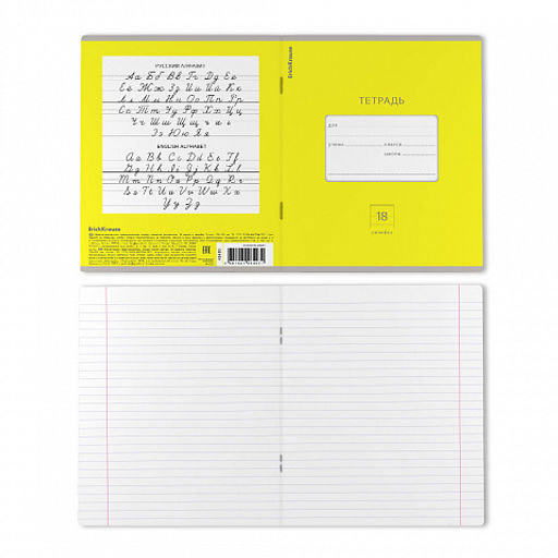 Цена за 200 шт. Тетрадь школьная ученическая ErichKrause Классика Bright желтая, 18 листов, линейка (в плёнке по 10 шт.)  фото 45