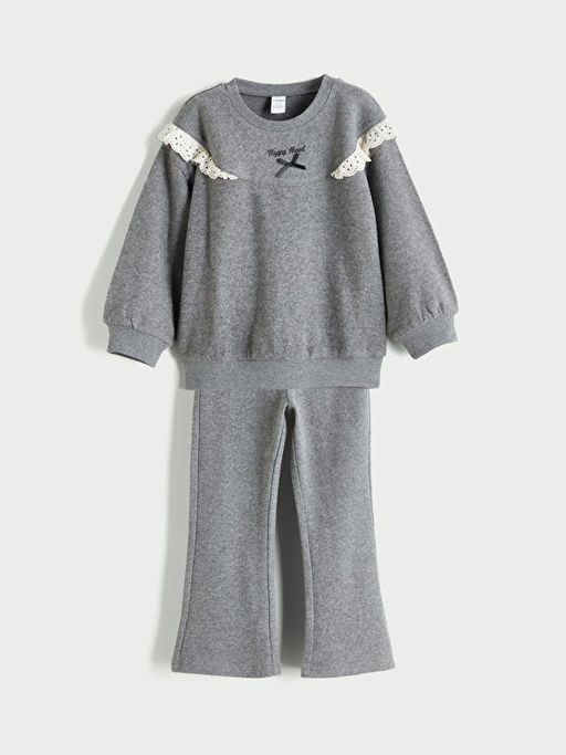 Bisiklet Yaka K?z ?ocuk Sweatshirt ve E?ofman Alt?