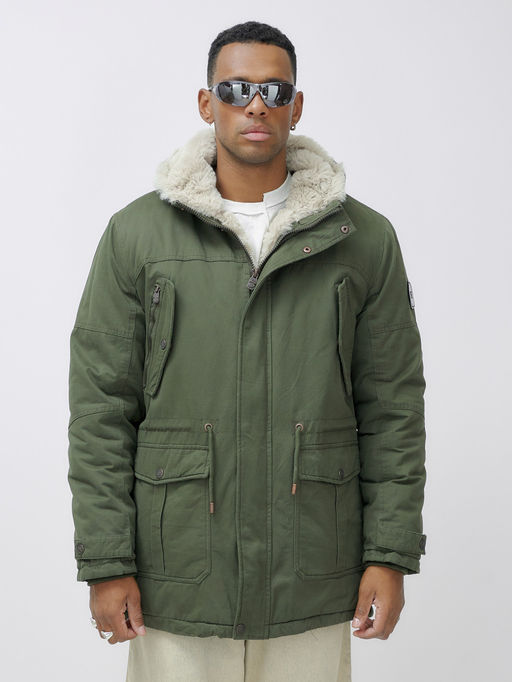 Парка мужская зимняя удлиненная с мехом цвета хаки 2606Kh - Mtforce фото 9