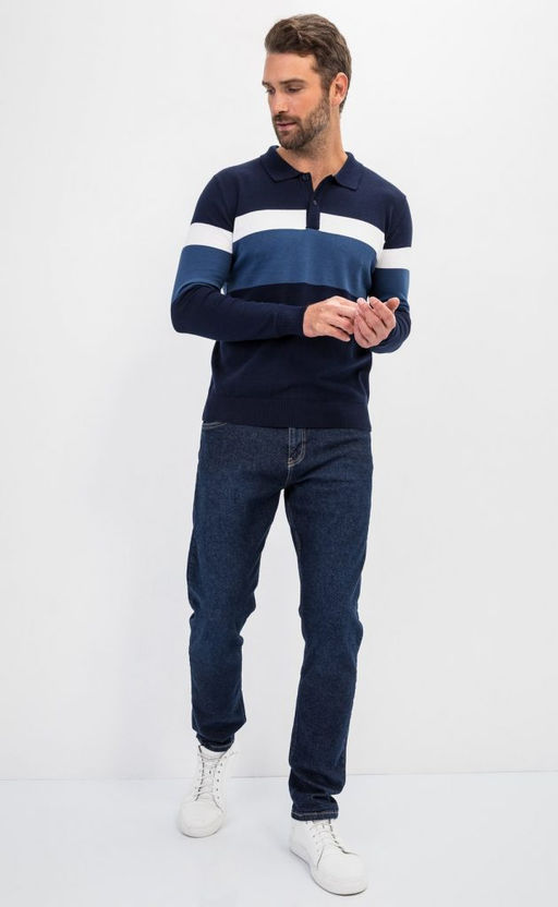 Джемпер мужской с отложным воротником и планкой на пуговицах F221-15-22021A тёмно-синий - Fine joyce фото 11