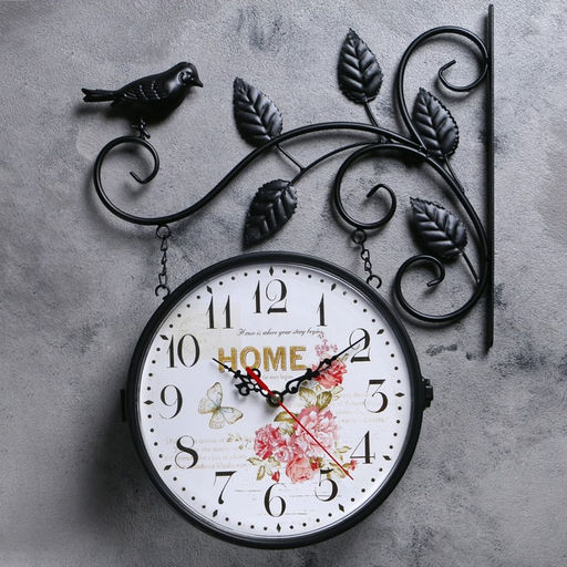 Часы настенные двусторонние, на подвесе «Птичка на ветке», циферблат d=21 см, 50×32 см