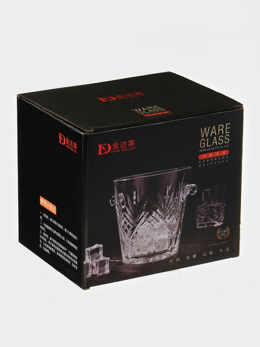 Ведро для льда «Риф», 900 мл, 15.5×14×13.5 см, с щипцами, стекло, прозрачное