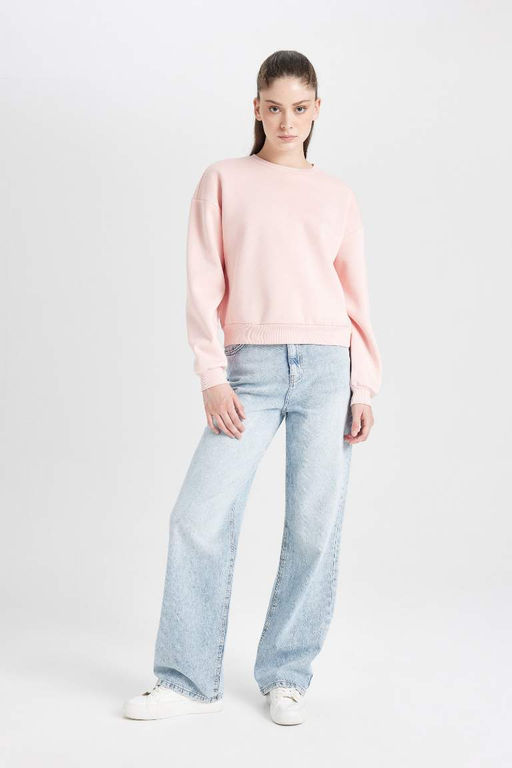 Базовый свитшот из плотной ткани обычного кроя с круглым вырезом - Defacto фото 2