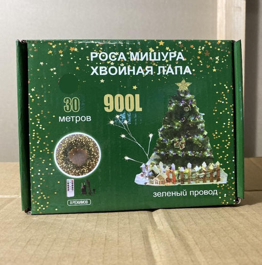 Гирлянда нить МИШУРА, хвойная лапа, (провод ЗЕЛЕНЫЙ) с ПУЛЬТОМ, свечение холодное - белое - 1000 деталей фото 5