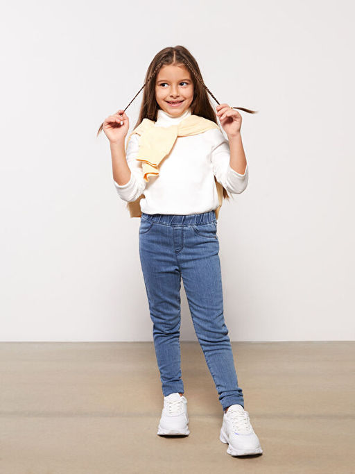 Beli Lastikli Basic K?z ?ocuk Jean Pantolon