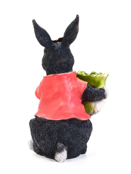 Садовая фигура из полистоуна Зайчик с капустой, 18?17?31 см, с кашпо