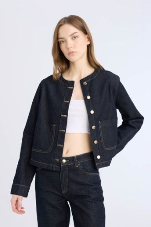 Crop Dugmeli Cepli Jean Ceket