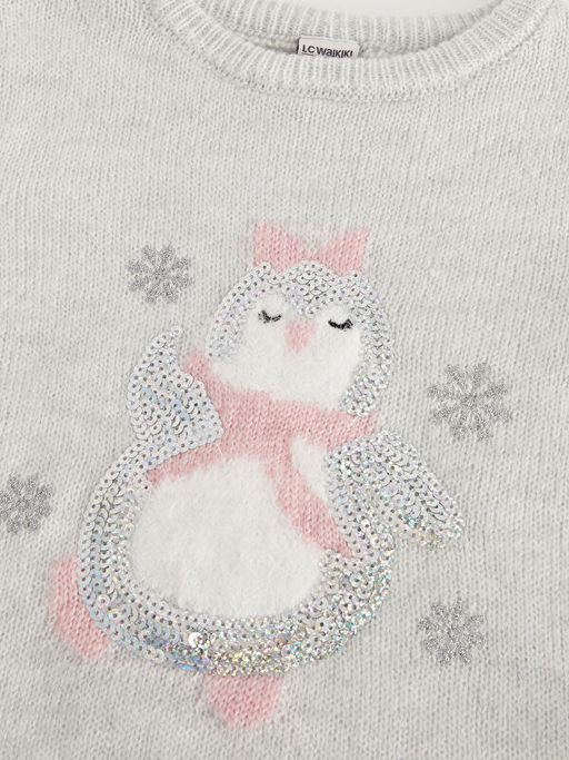 Bisiklet Yaka Desenli Uzun Kollu K?z ?ocuk Triko Kazak - Waikiki фото 3