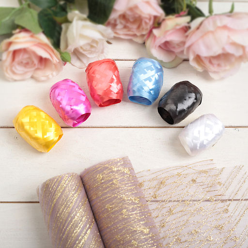 Цена за 2 шт. Лента упаковочная для воздушных шаров и подарков, матовая, ассорти, набор 6 шт., 0.5 см × 10 м