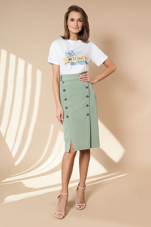 Двубортная юбка-карандаш с одной шлицей - Vilatte фото 3