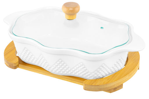 Блюдо д/зап и серв 32*20*14 см 1,5 л Ромбики ажур. + стекл крышка, на дер подставке - Elan gallery фото 25