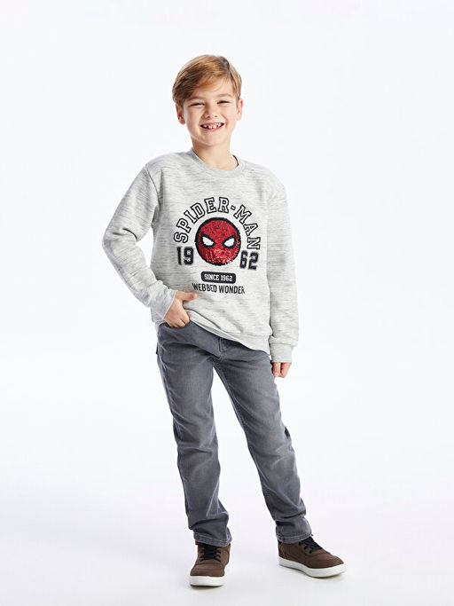 Bisiklet Yaka Spiderman Bask?l? ?ift Y?nl? Payetli Uzun Kollu Erkek ?ocuk Sweatshirt - Waikiki фото 2
