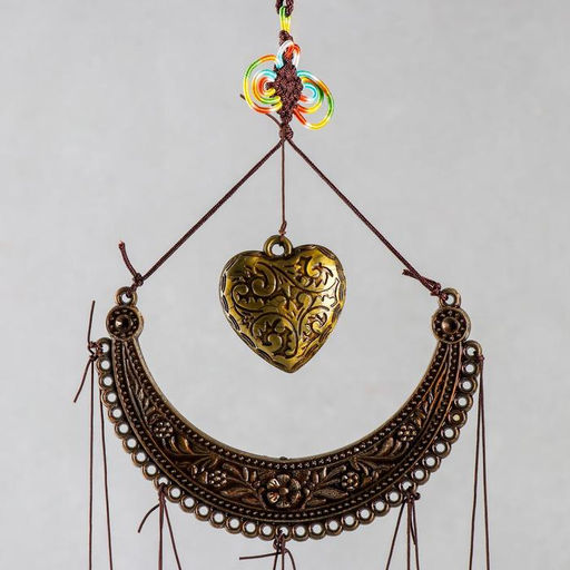 Музыка ветра Ожерелье и сердце, металл, пластик, 4 трубки, 5 колокольчиков, 54 см