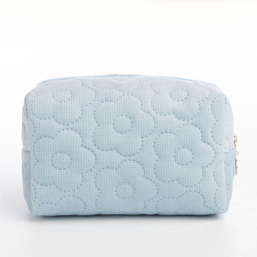 Косметичка на молнии женская, с подкладом, маленькая, Цветы, голубая - Simaland фото 3