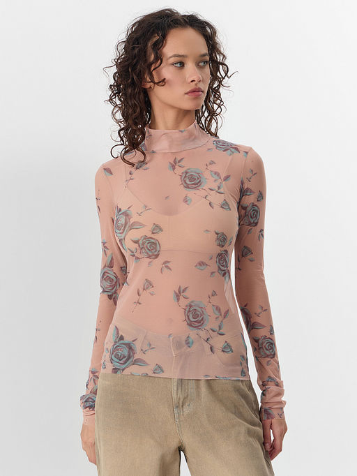 Джемпер женский бежевый из сетки