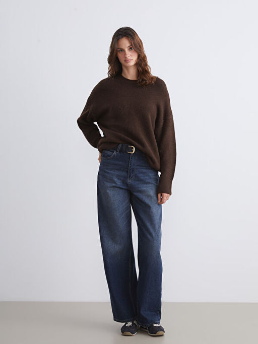 Bisiklet Yaka Oversize Kad?n Triko Kazak