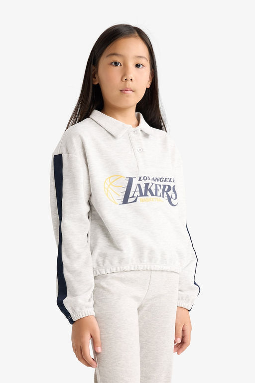 NBA Los Angeles Lakers Relax Fit Polo Yaka Sweatshirt K_z _ocuk - Defacto фото 4
