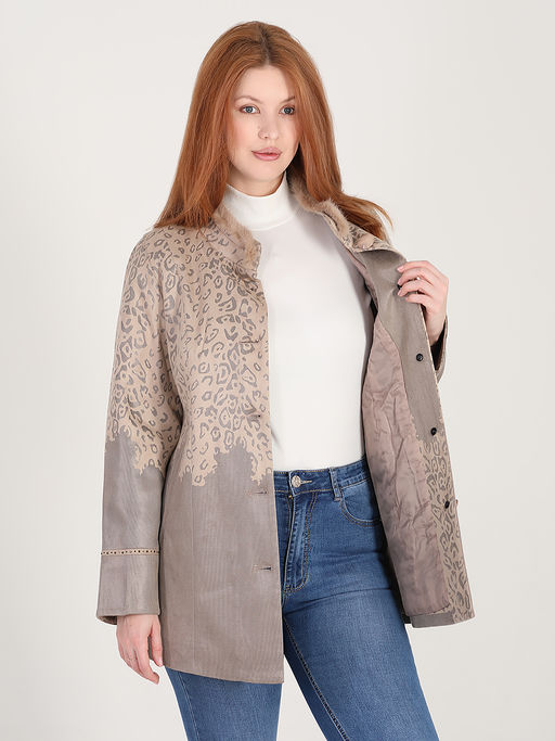 Куртка с меховым воротником бежевая - Almond фото 4