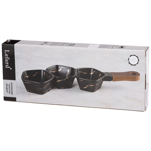 МЕНАЖНИЦА С ДЕРЕВЯННОЙ РУЧКОЙ КОЛЛЕКЦИЯ ЗОЛОТОЙ МРАМОР ЦВЕТ:BLACK 36*10*5 СМ - Lefard фото 3