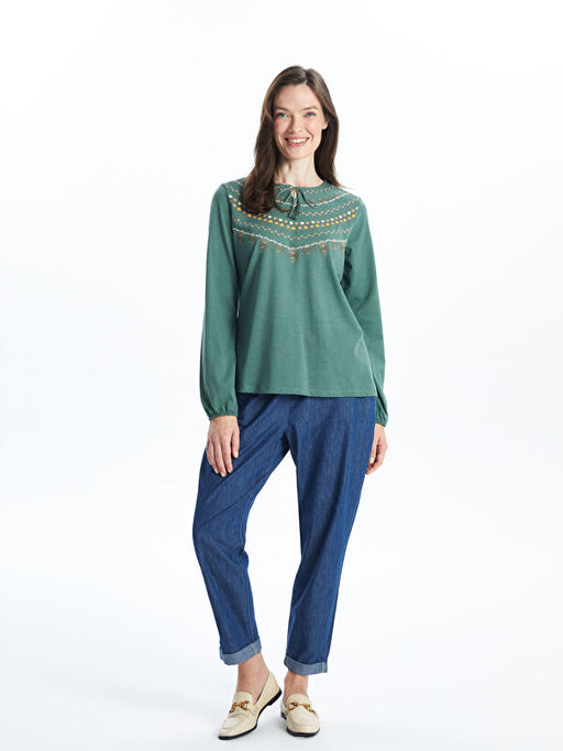 Ba?lamal? Yaka Desenli Kad?n Bluz