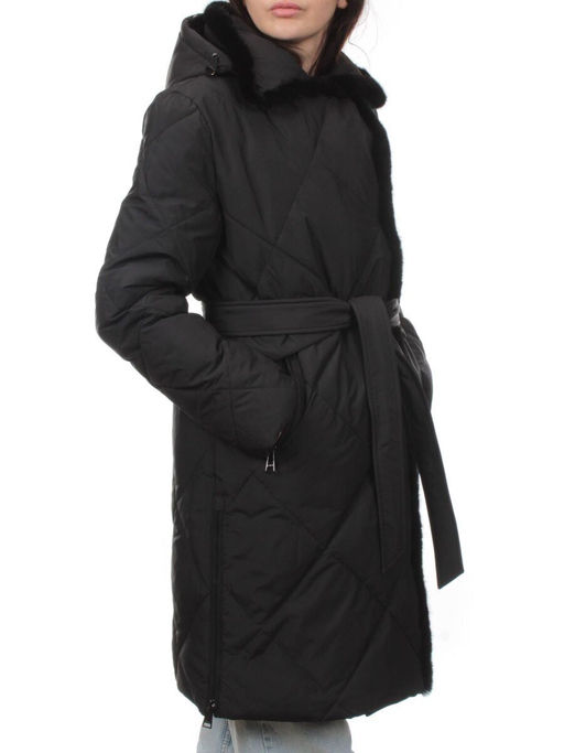 309 BLACK/BLACK Пальто зимнее стеганое женское (200 гр. холлофайбер, натуральная норка) - Fashion фото 2