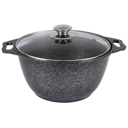 "Мрамор темный" Кастрюля с тефлоновым покрытием 3л, литая, стеклянная жаропрочная крышка (Россия)