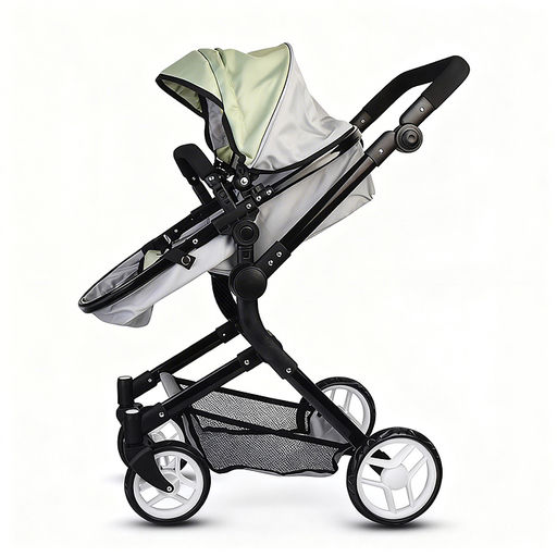 Коляская кукольная металлическая, прогулочная, с корзиной, серо-зеленая