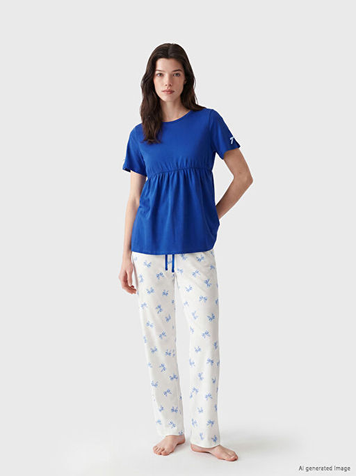 Bisiklet Yaka Desenli Kad?n Pijama Tak?m