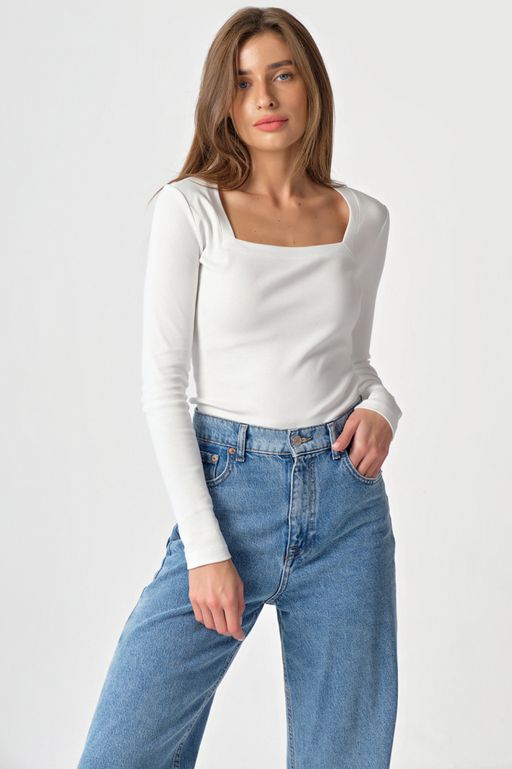 Лонгслив трикотажный с квадратным вырезом из хлопка хаки - Fly фото 17