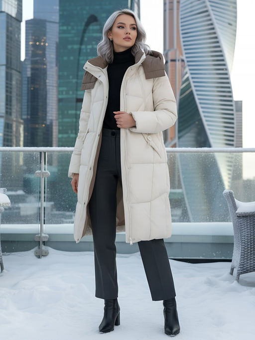 Пальто зимнее Visdeer 7709B женское утепленное 240 г/м² бежевое  фото 19