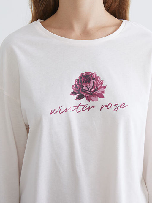 Bisiklet Yaka ?i?ekli Kad?n Pijama Tak?m?