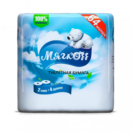 Туалетная бумага "Мягкоff" 16м, 4/1, 12пач/уп., 2 слоя, белая арт. ФР-00004327