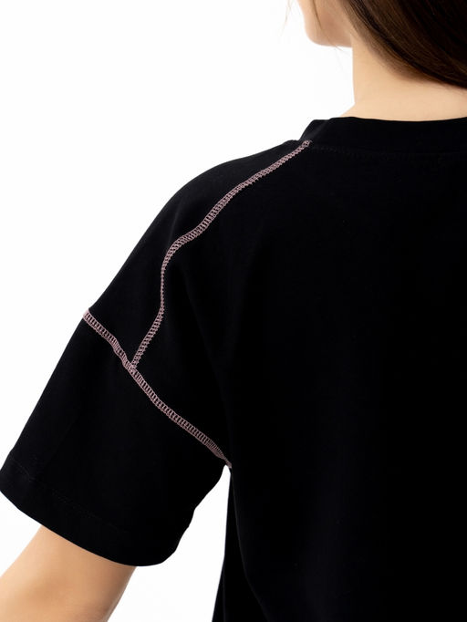 Футболка хлопок 95%, лайкра 5%, черно-розовая - Binita фото 6