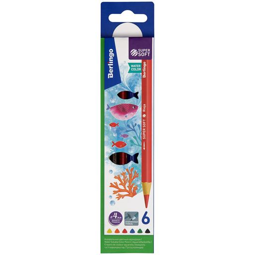 Карандаши Berlingo акварельные "SuperSoft. Рыбки" 6цв., трехгранные (SSA1706)