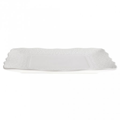 "Русь" Тарелка мелкая фарфоровая 270х270мм h20мм, квадратная, белый, рельефный декор, волнистый край (Китай)